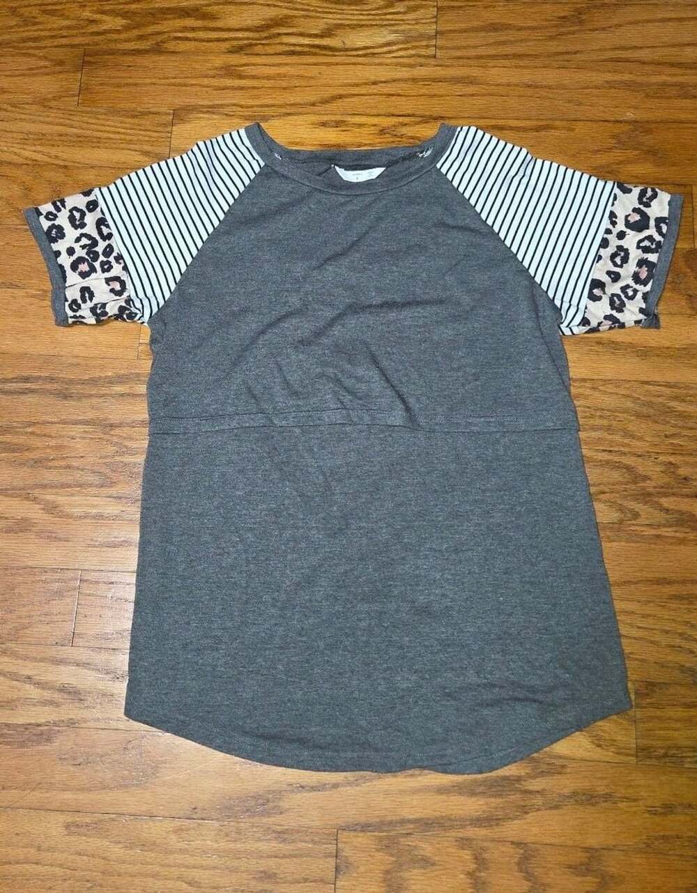 Women's Leopard and Striped Raglan Sleeve T-Shirt